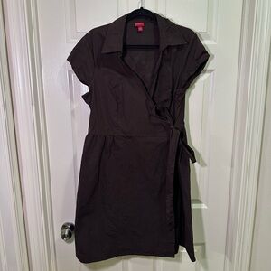 Merona Y2K Wrap Dress Size XXL Brown Collared Short Sleeve